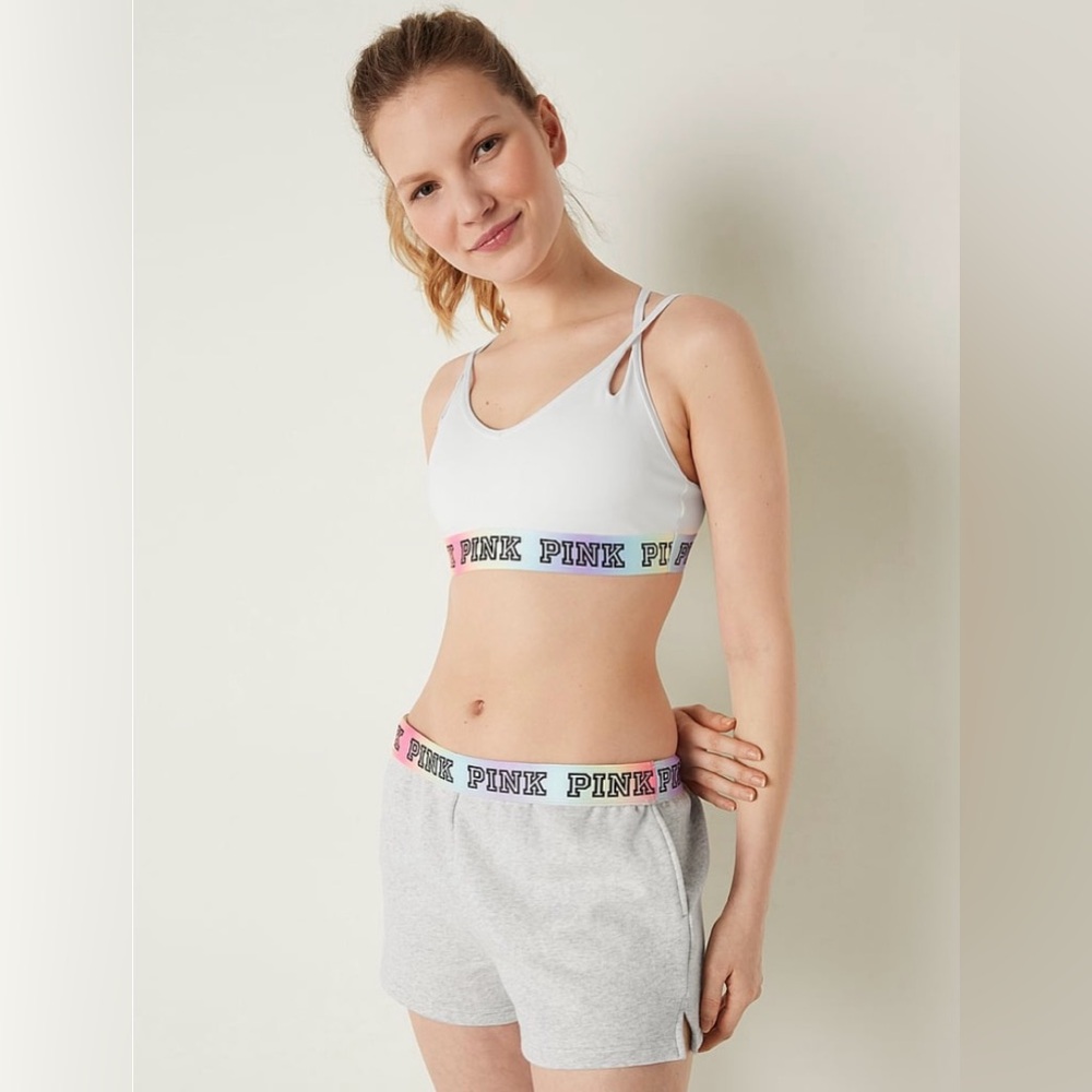 PINK Womens Small Ultimate Strappy Back Lightly Lined Sports Bra Optic White NWT